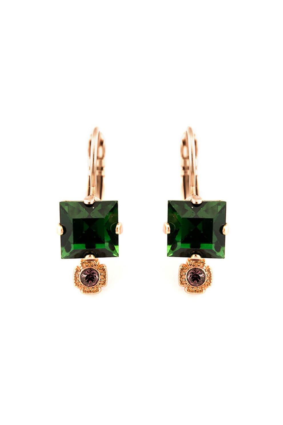 Roxannes - Mariana Jewellery, Cercei placati cu aur rose de 24k, Auriu rose/Verde