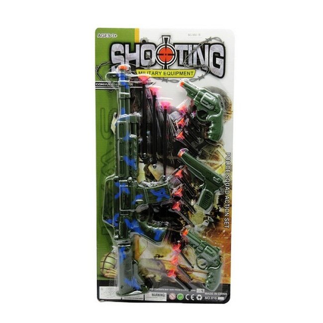 Set arme cu mitraliera si 3 pistoale cu ventuze, 15 piese,41x19 cm