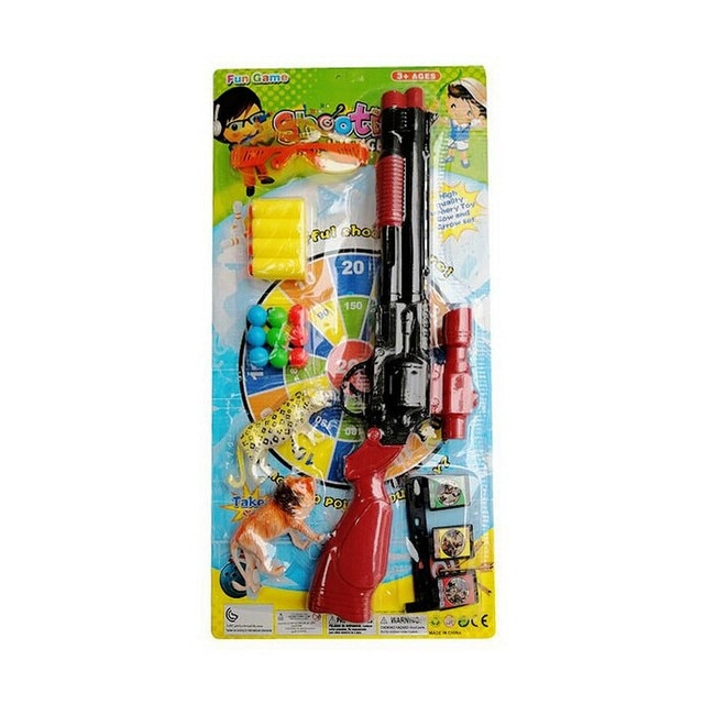 Set arme cu pusca cu luneta, figurine, bile, 16 piese,37x23 cm