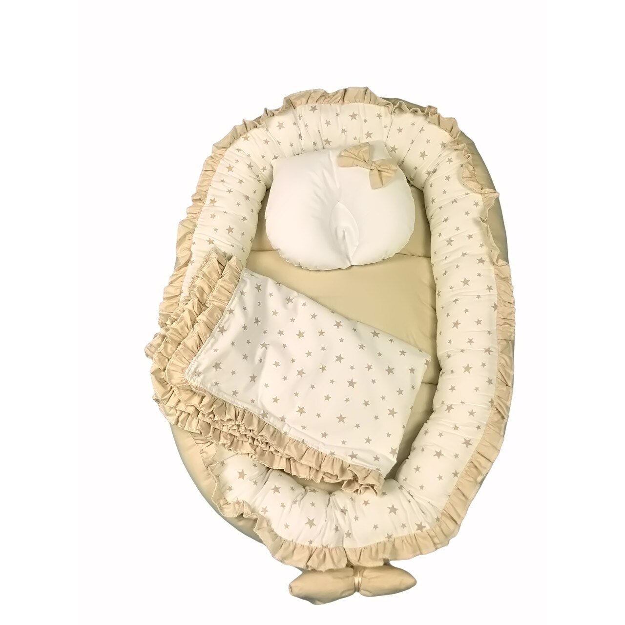 Cuib cu paturica si pernuta antiplagiocefalie pentru bebelusi Lux by Deseda Bej