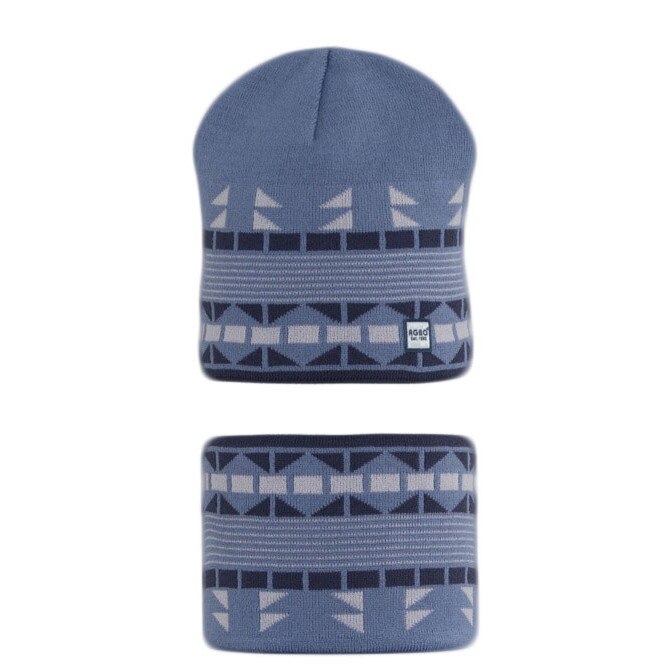 Set doua piese baieti, caciula-fular, bleu, 44-46 cm