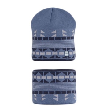 Set doua piese baieti, caciula-fular, bleu, 44-46 cm Set doua piese baieti, caciula-fular, bleu, 44-46 cm