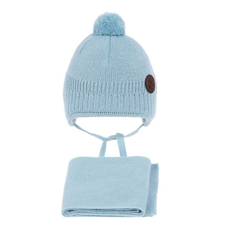 Set doua piese bleu, caciula-fular baieti 38-40 cm