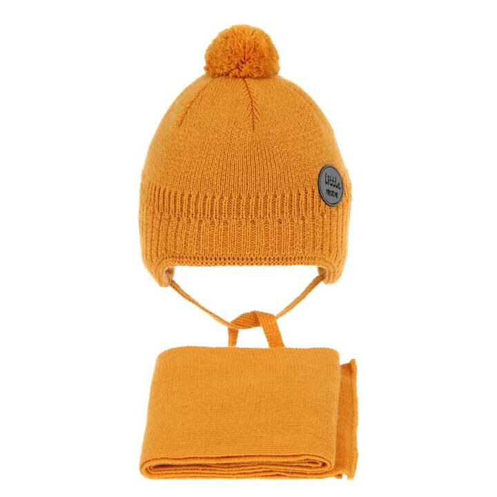 Set doua piese bebe, caciula-fular mustar, 38-40 cm