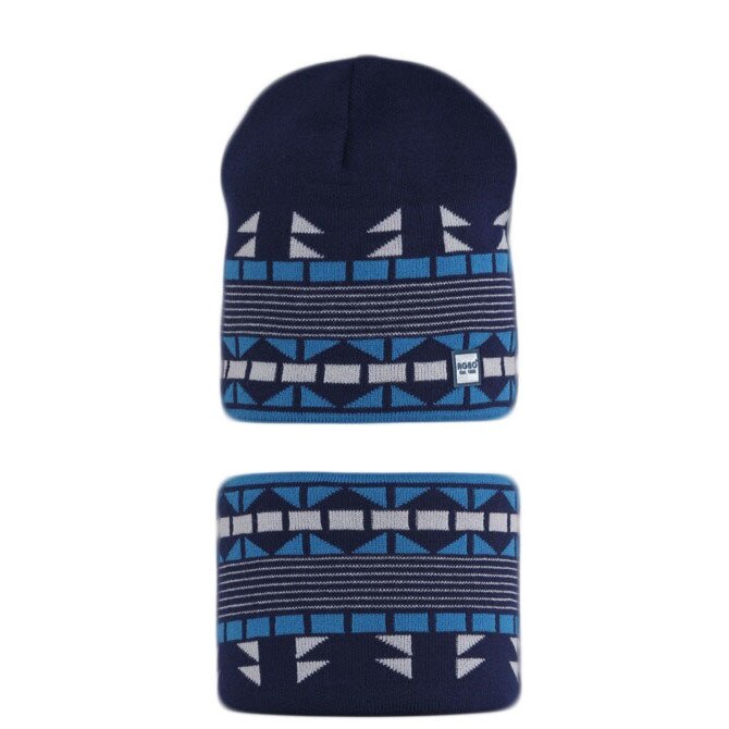 Set doua piese baieti, caciula-fular, bleumarin, 44-46 cm