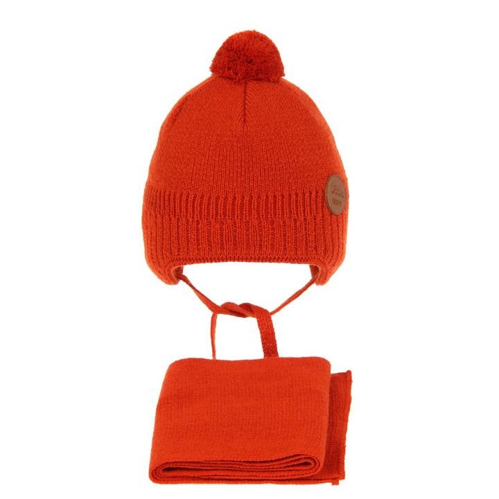 Set doua piese, bebe, caciula-fular grena, 38-40 cm