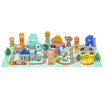 Set blocuri de lemn cu covor puzzle model oras cu doua fete, 161 de piese, margini si muchii rotunjite, vopsea ecologica Set blocuri de lemn cu covor puzzle model oras cu doua fete, 161 de piese, margini si muchii rotunjite, vopsea ecologica