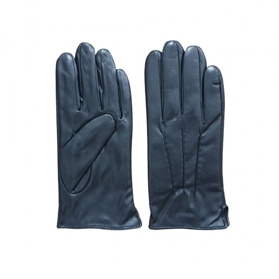 Manusi elegante, Onore, piele ecologica, negru, cu dungi, L, 25 x 14 cm