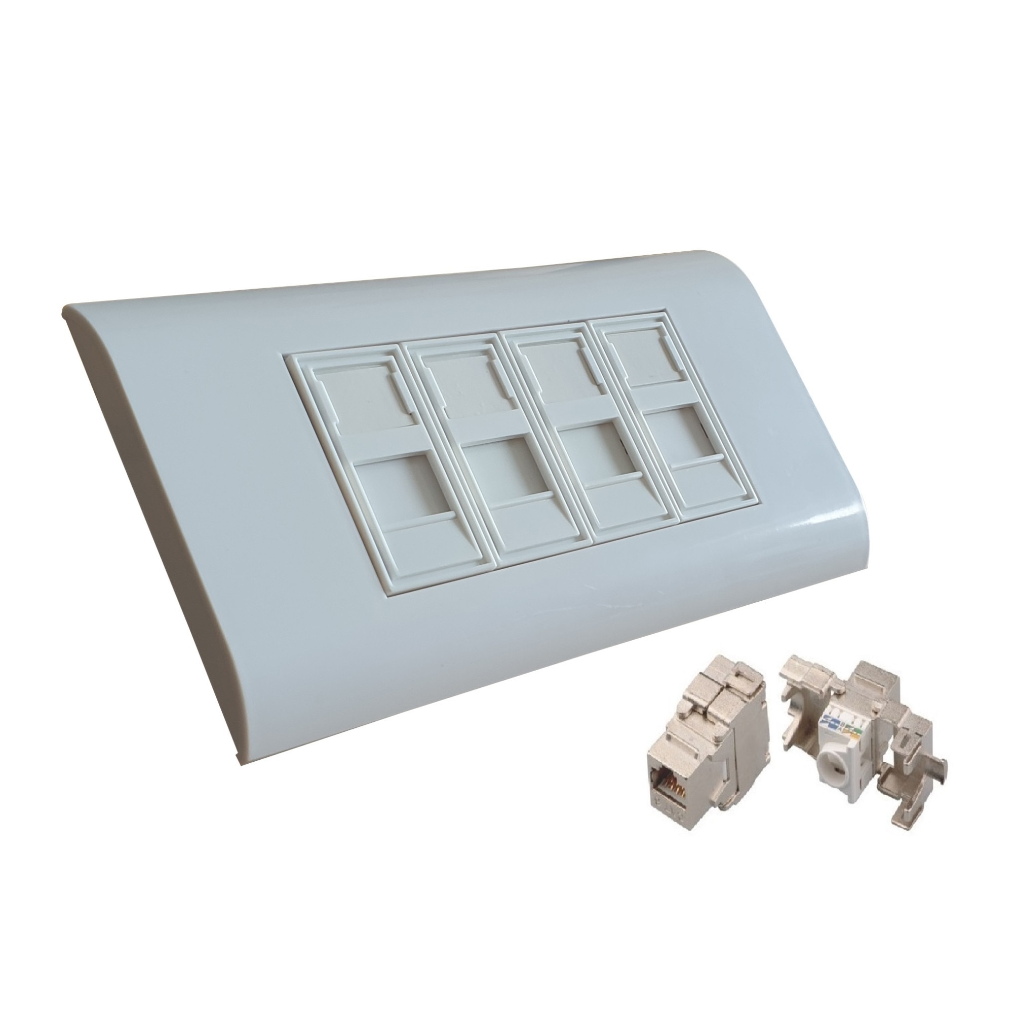 Priza 4 porturi voce/date cat6A 10Gb 500Mhz LanKATT ecranata 4 x RJ45 - 80x148, FTP/STP, modulara, Autosertizare (toolless), echipata, montaj ingropat (sub tencuiala) - 10 Gigabit 500Mhz