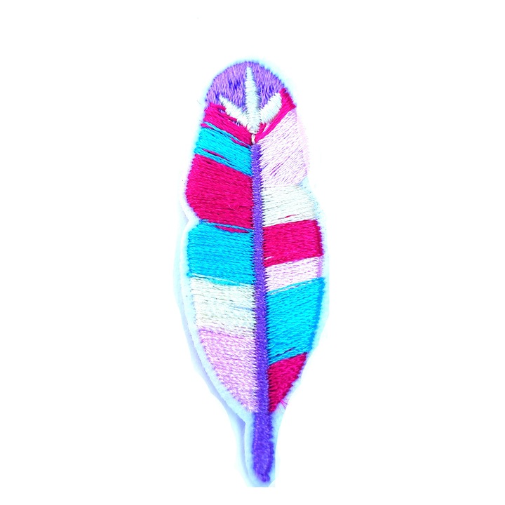 Petic textil / patch brodat pana colorata / Like a Feather 6x2 cm