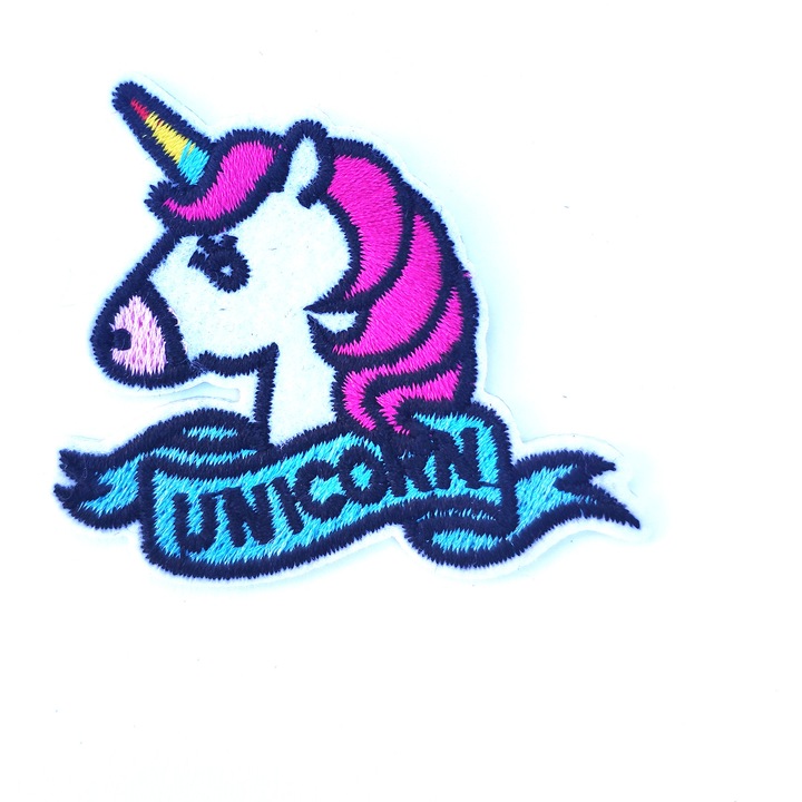 Petic textil / patch brodat unicorn 5.6x6.2 cm