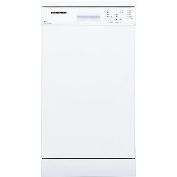 Masina de spalat vase Heinner HDW-FS4505WE++, 10 Seturi, 5 programe, Clasa E, Half load, Aquastop, 45 cm, Alb Masina de spalat vase Heinner HDW-FS4505WE++, 10 Seturi, 5 programe, Clasa E, Half load, Aquastop, 45 cm, Alb