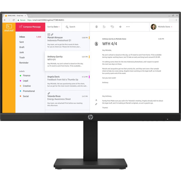 Монитор LED HP P24h G4, 23.8", Full HD, IPS, DisplayPort, HDMI, VGA, 1000:1, 5ms