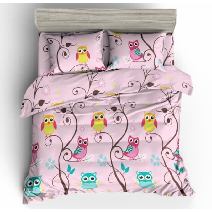 Set 6 piese Lenjerie Relax Shop, Lux Bufnite pe roz, 2 persoane