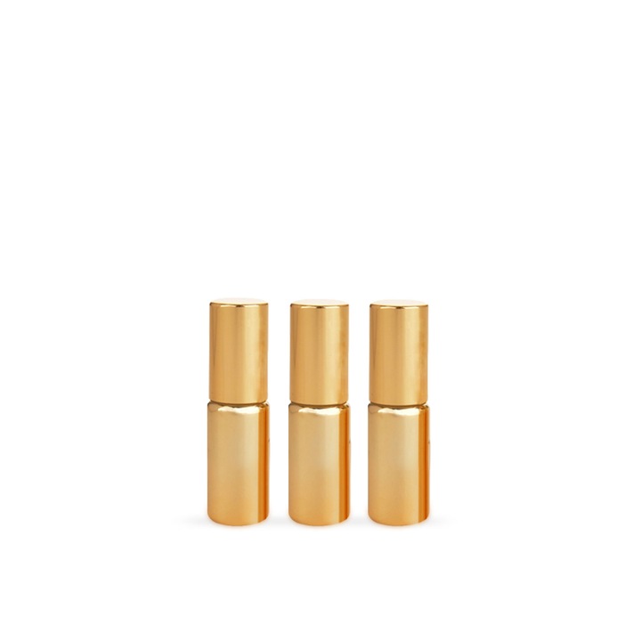 Set 3 recipiente sticla, 5ml roll-on, zioda smart essentials®, pentru uleiuri esentiale, parfumuri sau alte arome, Gold Edition, auriu