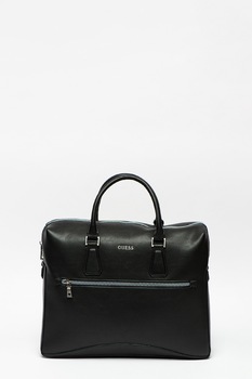 Guess, Geanta crossbody de piele ecologica cu buzunar frontal cu fermoar, Negru Guess, Geanta crossbody de piele ecologica cu buzunar frontal cu fermoar, Negru