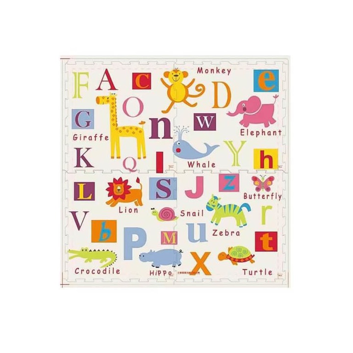 Образователен дунапренов килим с животни, тип пъзел, топлоизолация, 120 см, 4 части, доти