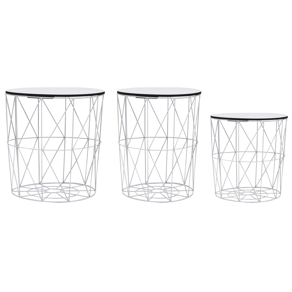 Set de 3 masute de cafea, vidaXL, Metal, 39 x 40 cm, Alb