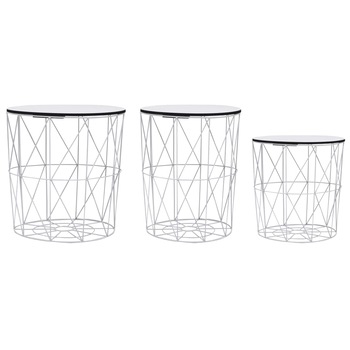 Set de 3 masute de cafea, vidaXL, Metal, 39 x 40 cm, Alb Set de 3 masute de cafea, vidaXL, Metal, 39 x 40 cm, Alb