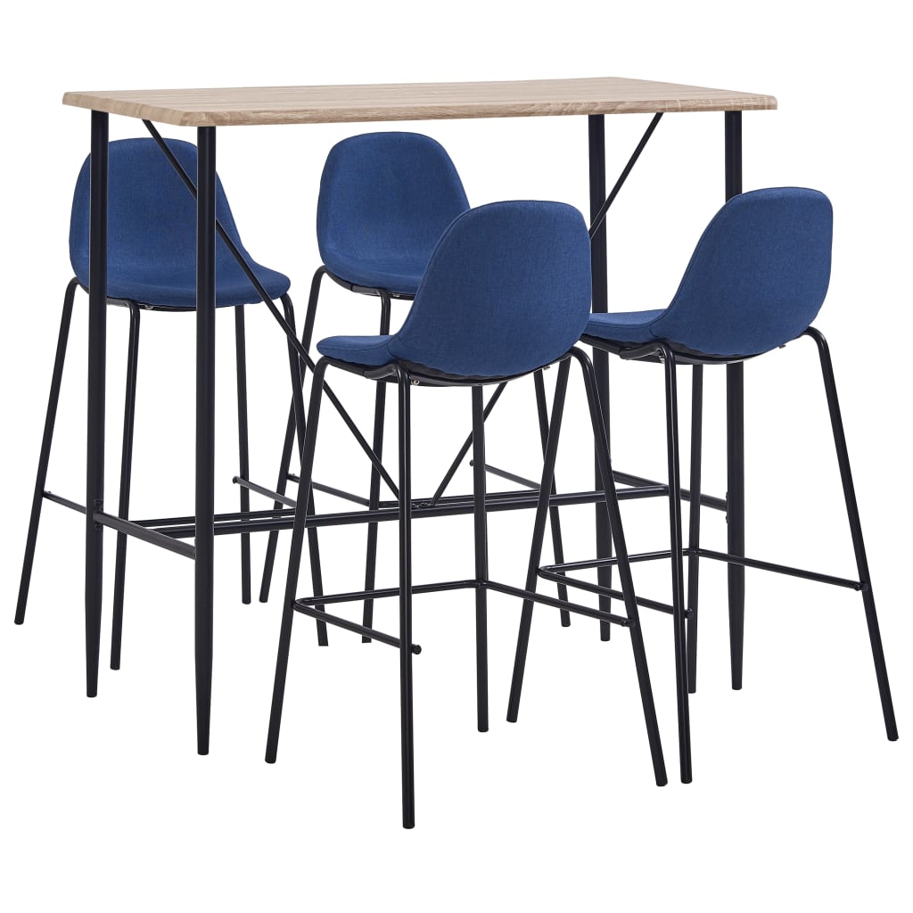 Set mobilier de bar 5 piese, masa cu 4 scaune, vidaXL, Tesatura/Lemn, 120 x 60 x 110 cm, Albastru
