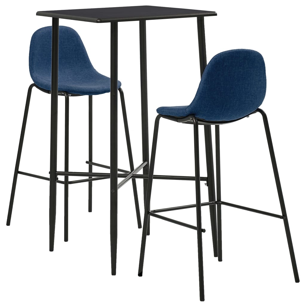 Set mobilier de bar 3 piese, masa cu 2 scaune, vidaXL, Tesatura, 60 x 60 x 111 cm, Albastru