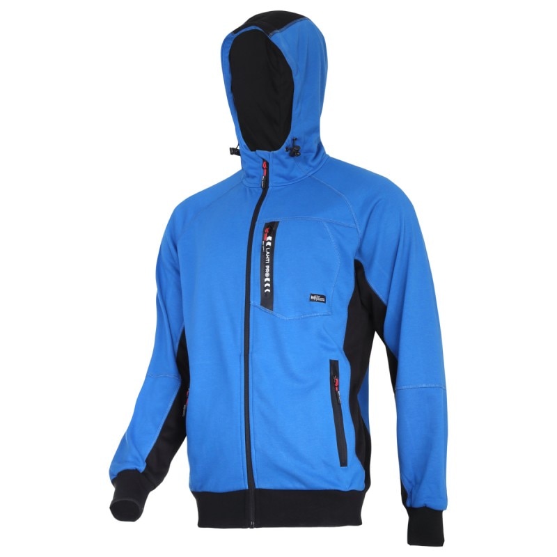 Jacheta premium tip hanorac Lahti Pro, marimea L, 170-176 cm, bumbac/poliester, 270 g/m2, 3 buzunare, gluga ajustabila, Albastru