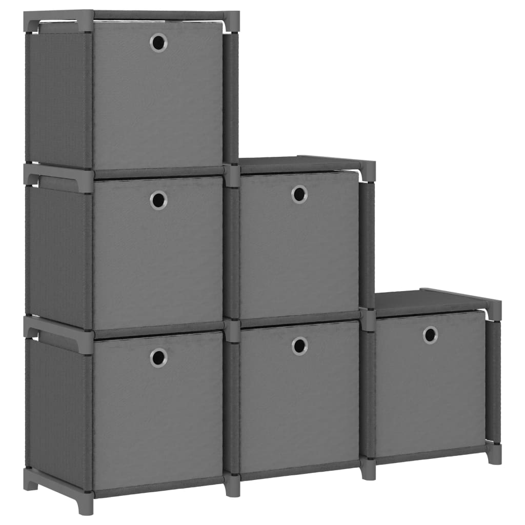 Raft vertical de expunere cu 6 cutii depozitare, vidaXL, Tesatura/Otel, 103 x 30 x 72.5 cm, Gri