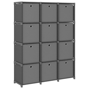 Raft vertical de expunere cu 12 cutii depozitare, vidaXL, Tesatura/Otel, 103 x 30 x 141 cm, Gri Raft vertical de expunere cu 12 cutii depozitare, vidaXL, Tesatura/Otel, 103 x 30 x 141 cm, Gri