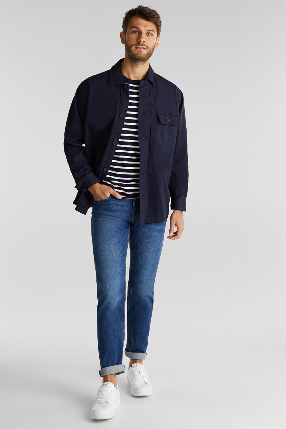 Esprit, Blugi drepti din amestec de bumbac organic, Albastru