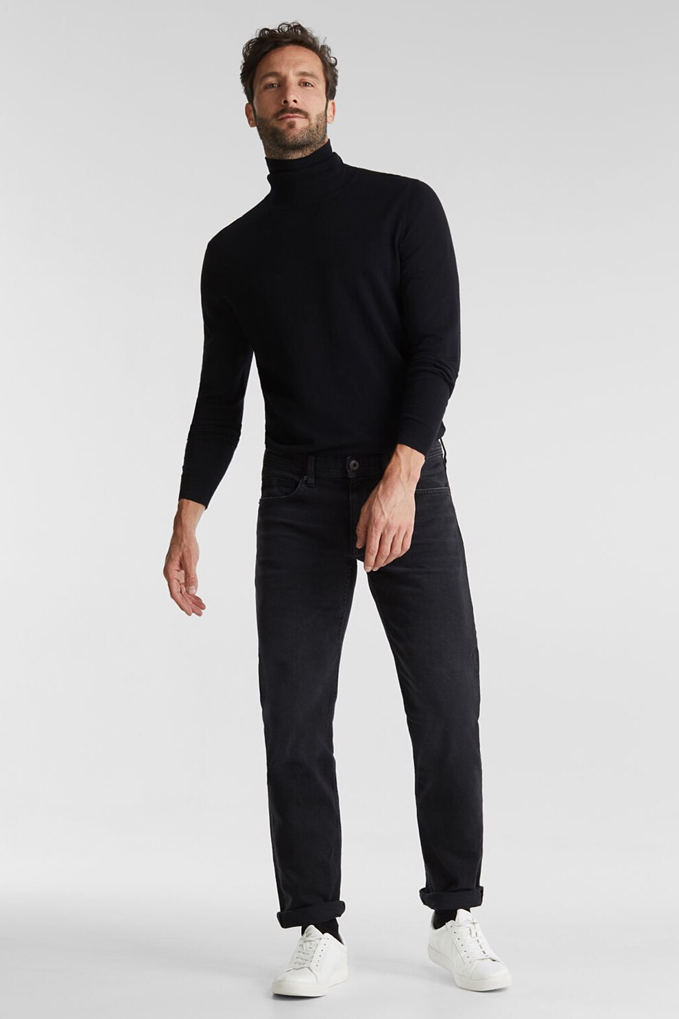 Esprit, Blugi drepti din amestec de bumbac organic, Gri antracit, W33-L32