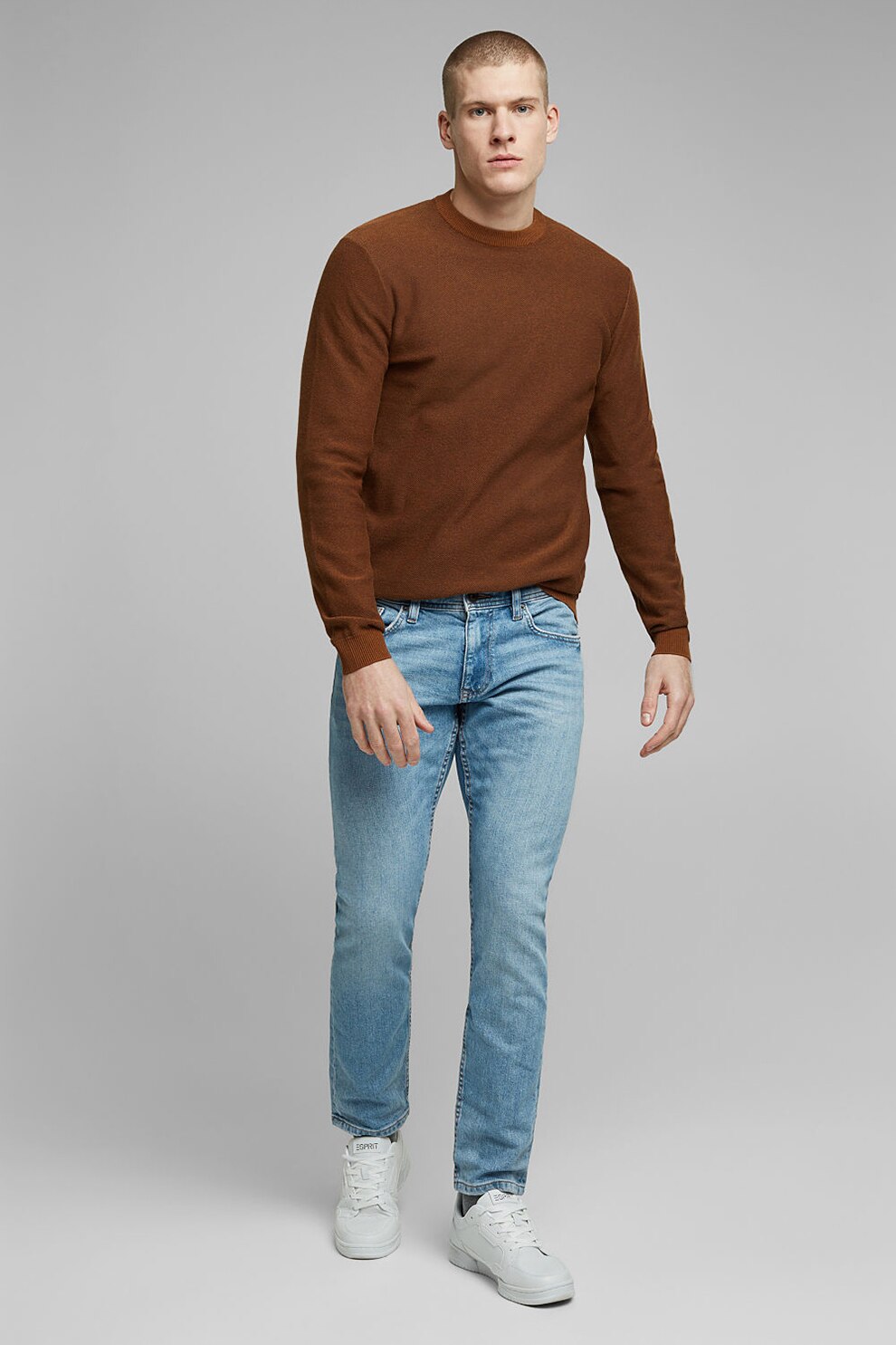 Esprit, Blugi slim fit cu aspect decolorat, Albastru pastel/Albastru pal