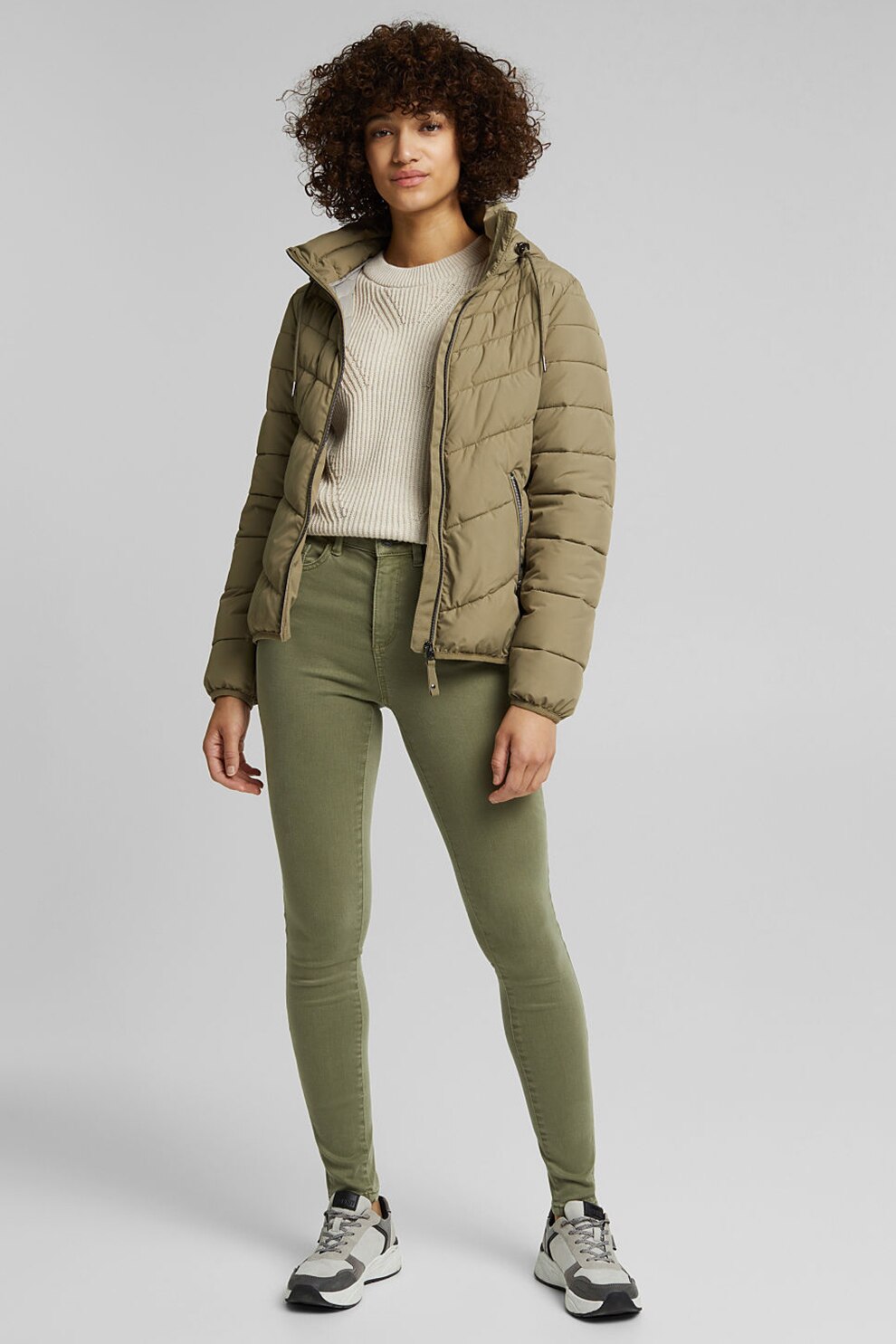 Esprit, Blugi skinny din amestec de bumbac organic cu efect modelator, Verde feriga