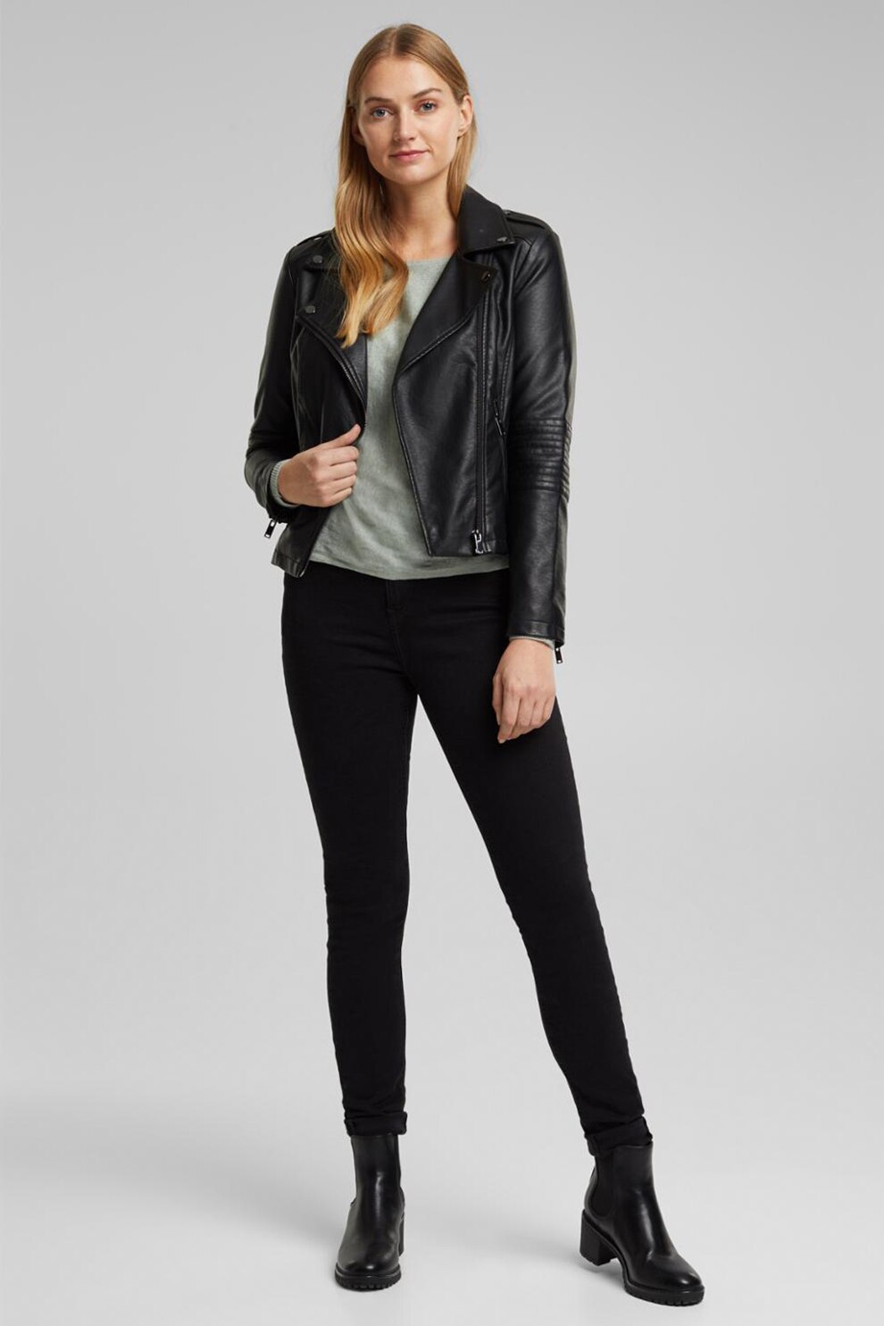 Esprit, Pulover din bumbac organic cu maneci liliac, Verde pal