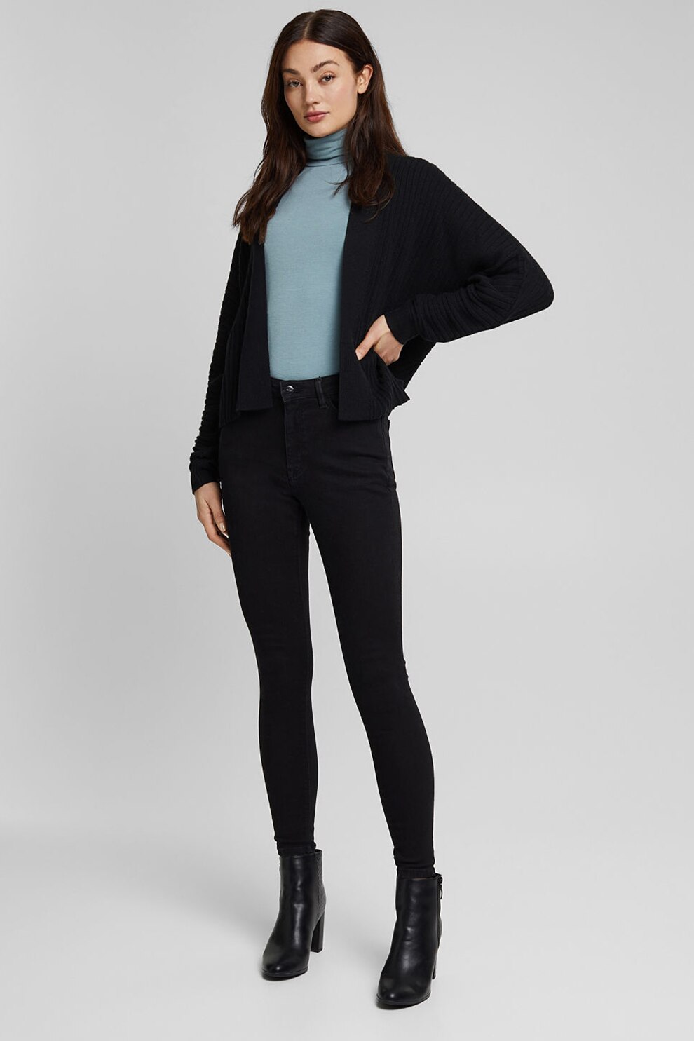 Esprit, Blugi skinny cu talie inalta, Negru, W27-L30