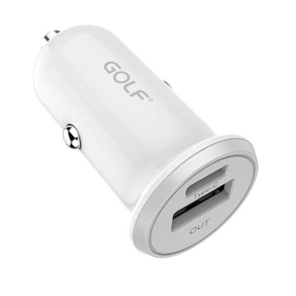 Alimentator incarcator Auto 12-24v la 1 x USB QC 1x3A fast charge + 1x3A tip C Alb