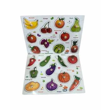 Puzzle din lemn cu fructe si legume in limba romana, 2 planse X 10 piese, multicolor, LikeStore Puzzle din lemn cu fructe si legume in limba romana, 2 planse X 10 piese, multicolor, LikeStore