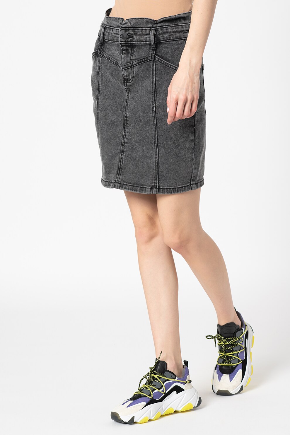 b.young, Fusta dreapta de denim Killy, Negru stins/gri inchis