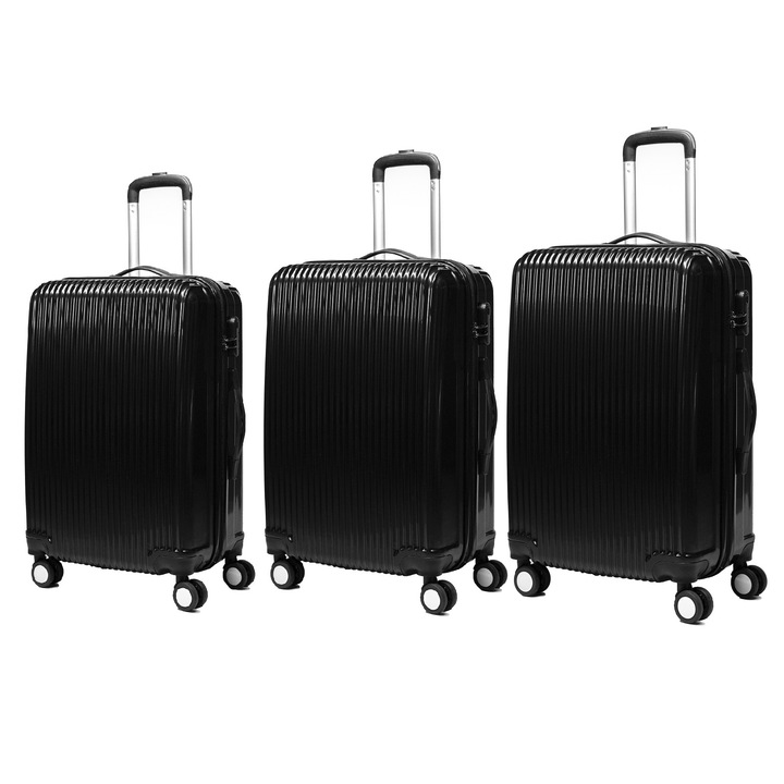 Куфари SHL-PAK, Тип колички, Поликарбонат, Черни, 34 x 66 x 92 л, Комплект от 3