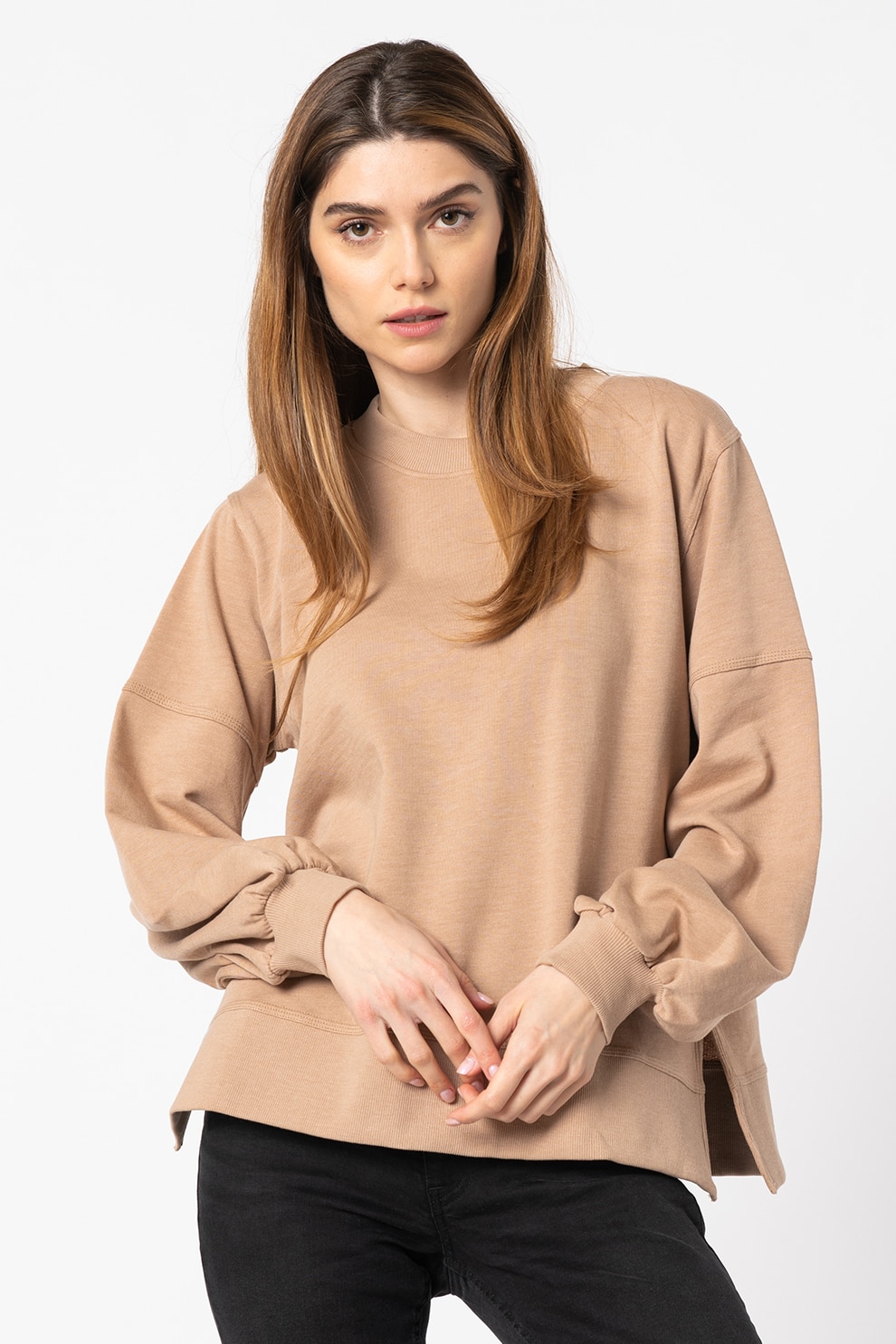 ICHI, Bluza sport lejera cu maneci cazute Lorena, Maro camel
