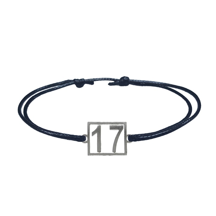 Bratara snur negru personalizata Cifra 17 argint numar norocos cifre aniversare 10251_7260 Dras 8036