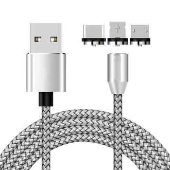 Cablu de incarcare Premium 3in1 Magnetic cu LED USB-C, MicroUSB si Lightning iPhone, 3 Conectori 360 Hotriple®, Gri Cablu de incarcare Premium 3in1 Magnetic cu LED USB-C, MicroUSB si Lightning iPhone, 3 Conectori 360 Hotriple®, Gri