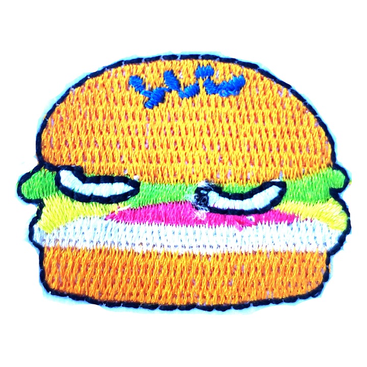 Petic textil, patch brodat hamburger 4.3x3.4 cm