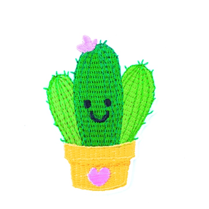 Petic textil, patch brodat cactus, Warm-Hearted Cactus 6.2x4.5 cm
