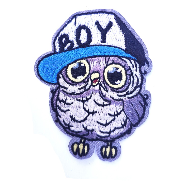 Petic textil / patch brodat bufnita boy 6.2x4.9 cm