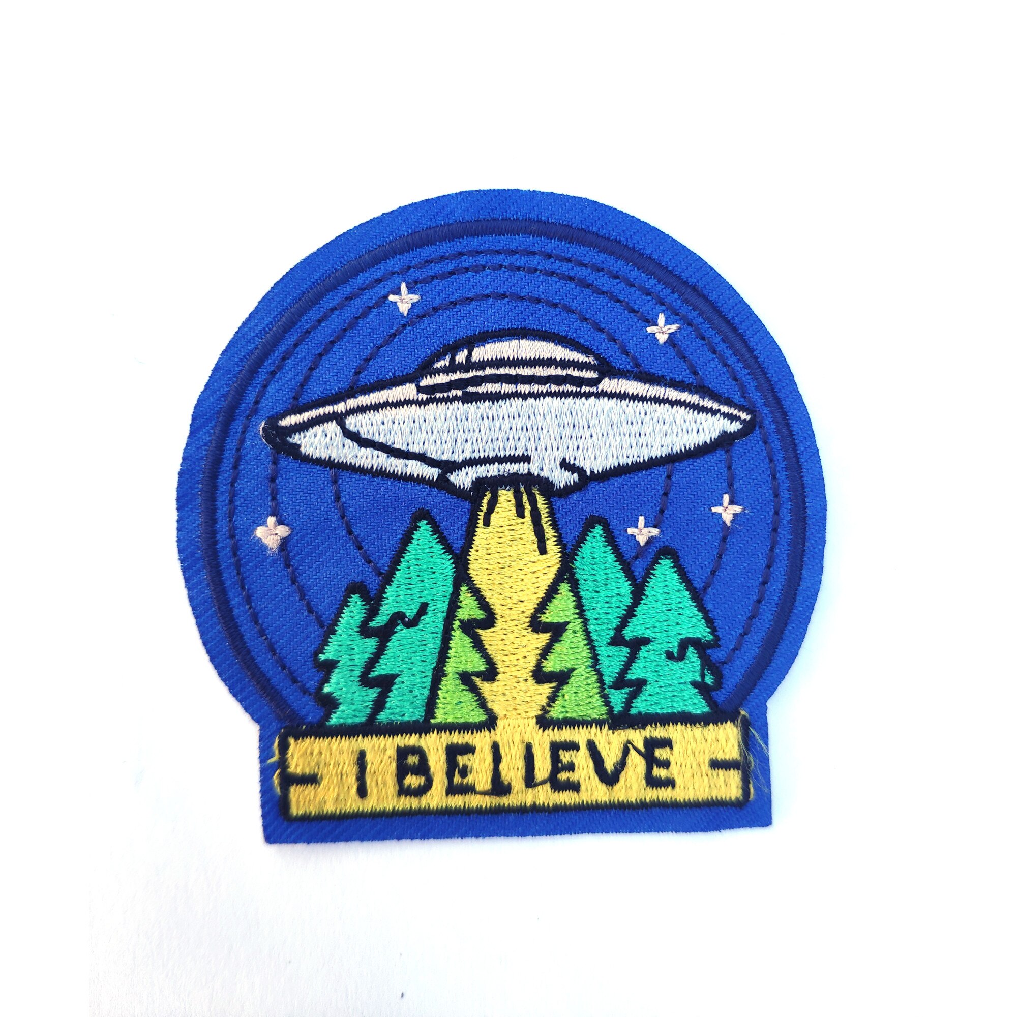 Petic textil / patch brodat i believe OZN UFO Alien 7x7 cm