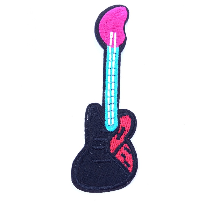 Petic textil / patch brodat chitara / guitar solo 9.5x3.2 cm