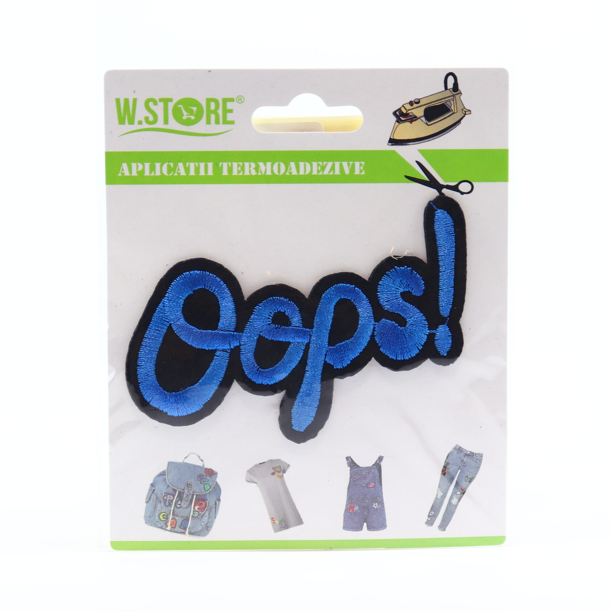 Petic textil / patch brodat Oops! 8.5x4 cm