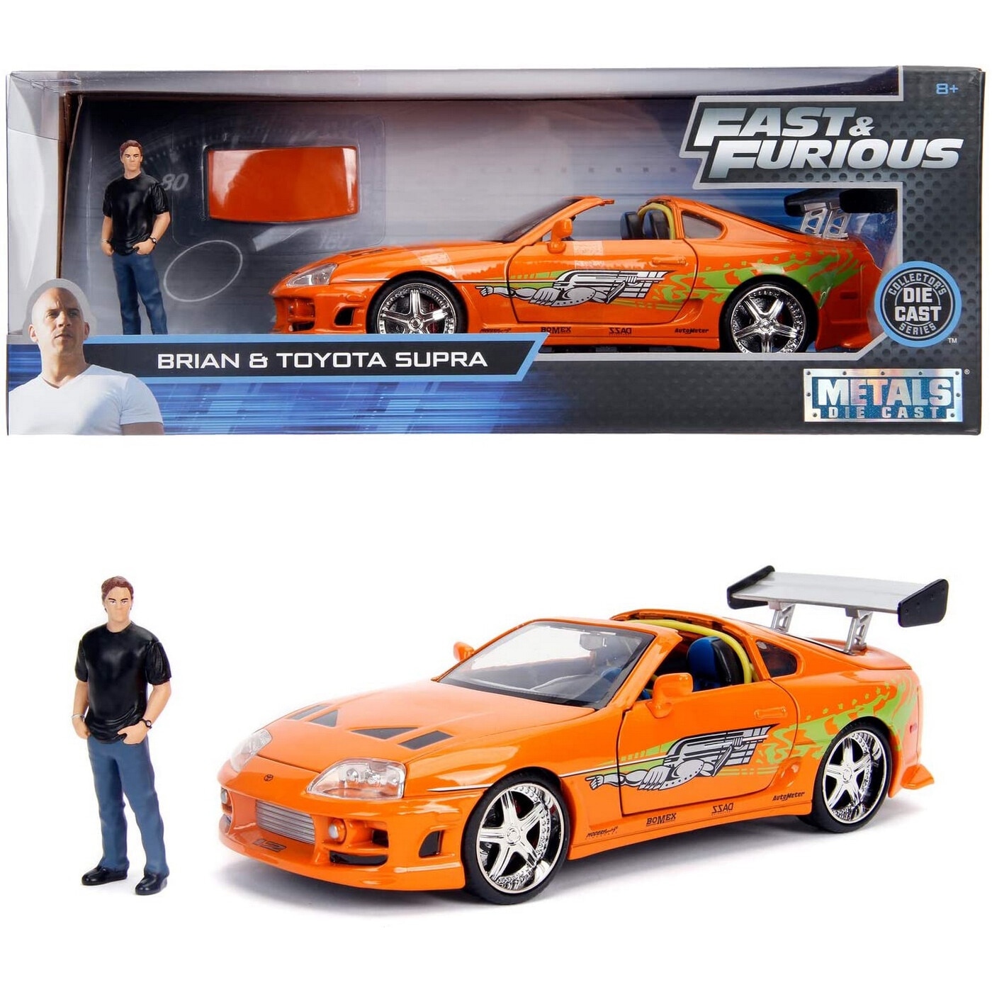 Macheta auto Toyota Supra (1995) cu figurina Brian, 1:18, Jada
