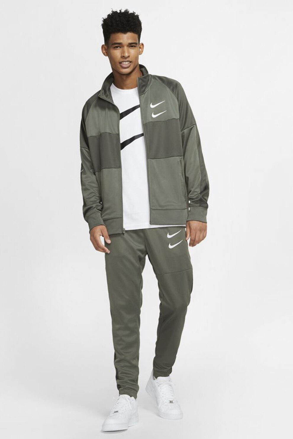 Nike, Bluza sport cu fermoar Swoosh, Verde militar, M