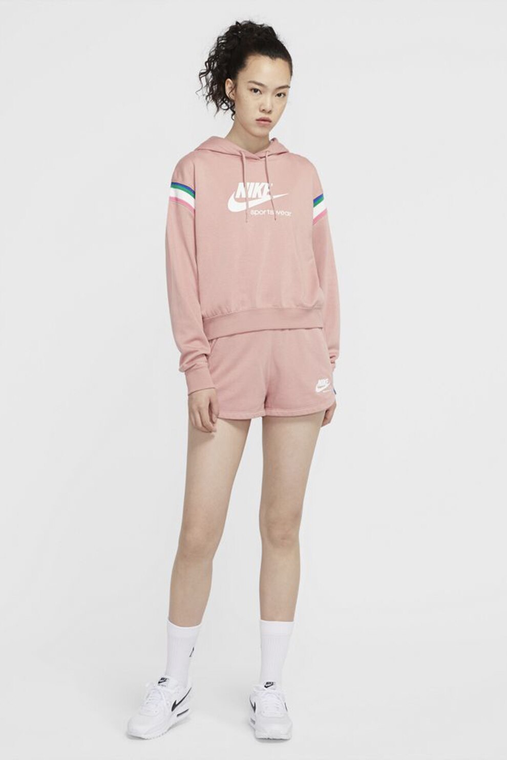 Nike, Hanorac lejer cu garnituri contrastante, Roz prafuit/Alb